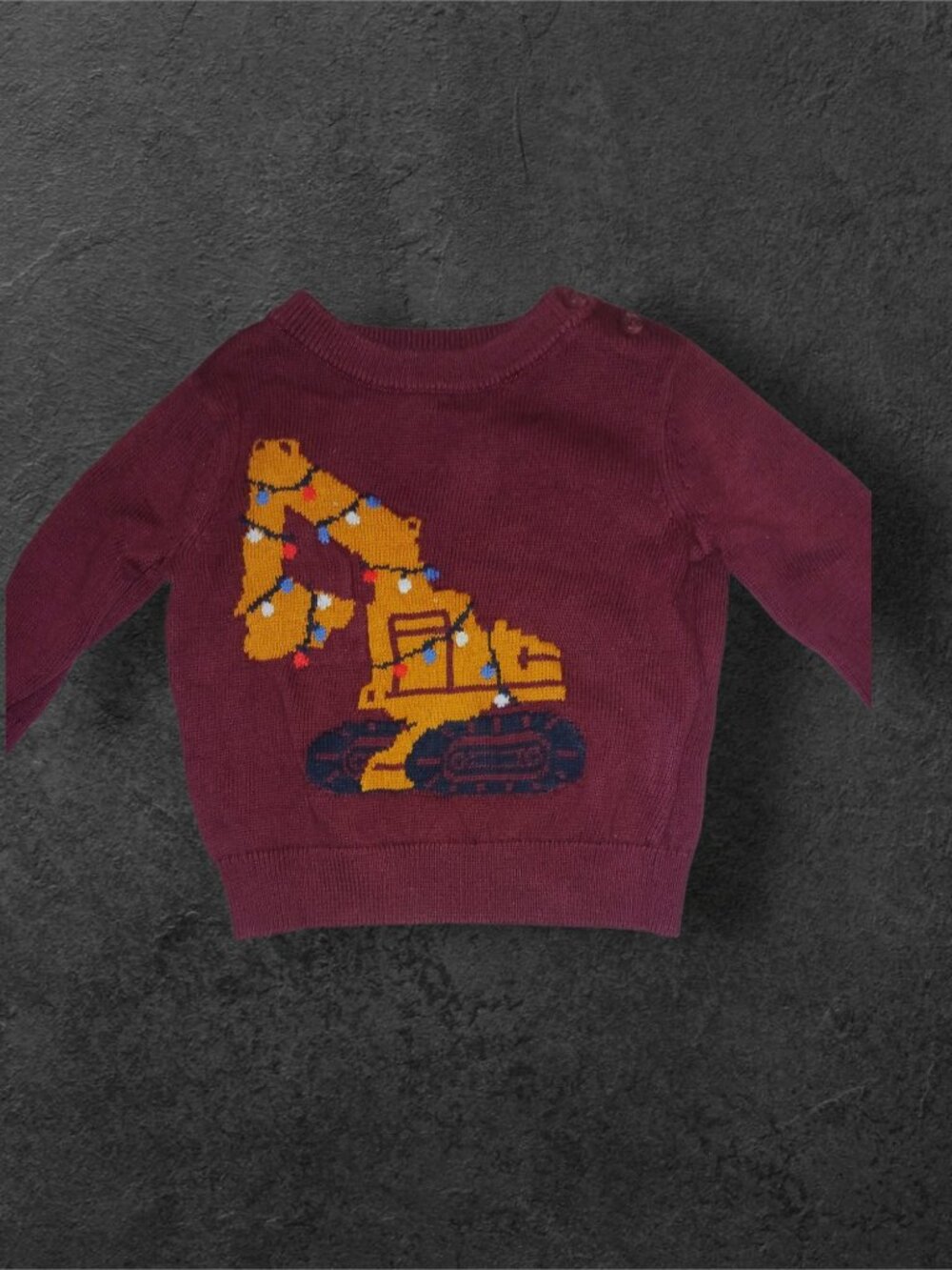 Baby GAP Holiday Excavator Sweater 0-3 Months Burgundy Christmas Construction Tr